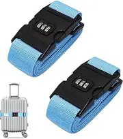 [Xandira] 2pcs Luggage Strap with Password Lock Information Card, Adjustable Suitcase Straps, Travel Packing Accessories Suitcase Belts with Buckle (Blue)