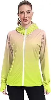 [GAIGEO] Womens Rash Guard Hiking Sun Shirts UV Rashguard Zipper Hoodie Long Sleeve Blush Pink Light Lime Gradient S
