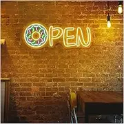 Sign Lamp Letter Neon Lights Donut Open Neon Sign Suitable For Donut Shop Dessert Bakery Wall Decor Light Sign(A,63.5X25CM)