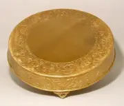 Cake Stand-Plate Matte Gold Finish Embossed 21"D 5" H Some Discoloration