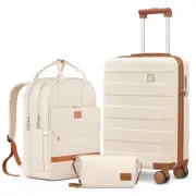 Hard Shell 20 Inch Carry on Luggage 3 Piece Set with Travel Backpack Lightweigh