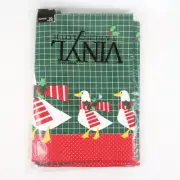 Vtg Christmas goose vinyl tablecloth flannel backed 52" square geese Pat Ahern