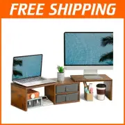 Adjustable Dual Monitor Stand Riser with 2 Drawer Storage for Workspace Clarity