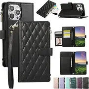 ELEPIK for iPhone 13 Pro Case, Adjustable Crossbody Wallet Case with Card Holder, Kickstand, Wristlet for Women Men, Durable PU Leather Magnetic Phone Case for iPhone 13 Pro, Black