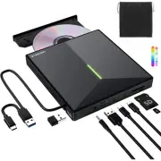 External CD/DVD Drive with 4 USB Ports Disk Drive Player Burner Reader Writer