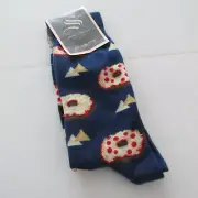 NWT Unisex Socks Smith Cotton Graphic Crew Socks “Pizza Bagel” Navy Sz 10-13