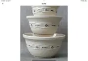 Set 3 Longaberger Pottery Heritage Green Woven Traditions Nesting Mixing Bowls