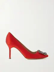 [Manolo Blahnik] Manolo Blahnik - Hangisi 90 Crystal-embellished Satin Pumps - Red - IT38 IT 38 Red