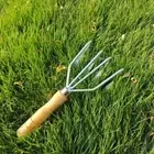 Wooden Handle Gardening Hoe 4 Teeth Weeding Rake Collect Weeds