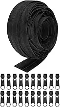 Naisfei10 Meters #5 Nylon Coil Zipper Continuous Chain,with Match 20 Pcs Zipper Pull Heads,Invisible Zippers for Sewing, Can Be Cut to Size for Sewing, Clothing and Upholstery(Black)