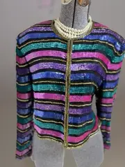 NEW Talbots Blazer Size L Sequins 80’s Vintage Silk Glam Evening Jacket $198