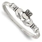 Stainless Steel Chisel Antiqued And Polished Claddagh Bangle