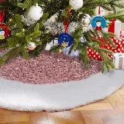 Christmas Tree Skirt 48 Inch Pink Sparkly with Faux Fur Plush Christmas Decor...