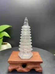 0.17LB TOP! Natural clear Quartz carved Crystal Wenchang tower mark Healing