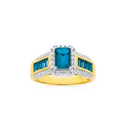 9ct Gold London Blue Topaz & .25ct Diamond Ring in Blue