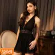 【EASY SHOP】Miss Audrey-妖艷幻境-極深V透膚美背性感睡衣(黑)