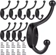 10 Pack Coat Rack Hooks for Entryway Hanging Towels Clothes Robes Black-10