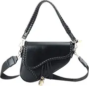[Ynport] Saddle Bags Purse for Women Trendy Leather Shoulder Bag Knit Underarm Crossbody Bag Vintage Satchel Handbags