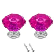 2 Pcs Crystal Drawer Knobs 24 mm Dresser Knobs for Cupboard, Rose Red/Silver