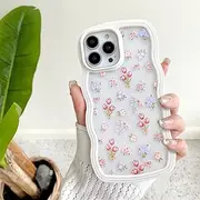 UEEBAI Wave Frame Clear Case for iPhone 15 Pro Max 6.7 inch, Wavy Flower Case Pretty Floral Cute Curly Clear Case Stylish Soft Phone Case Anti-Yellow Pretty Aesthetic Case for Women and Girl - Tulip