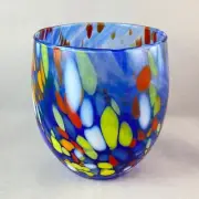 Blue Venetian Glass Stemless Wine Glass - Handmade in Italy Murano Glass