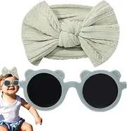 [Generic] Baby Headband Bows - Children Headwear Glasses Set,Baby Girls Bows Headbands Sunglasses Set, Nylon Hairbands Bow Elastic Hair Accessories for Newborns Kids