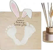 Wooden Baby Footprint - Bunny Keepsake Board Footprint Art,Table Centerpiece Standing Holiday Milestone Signs for Home Parties