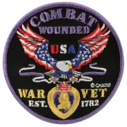 Combat Wounded Purple Heart War Vet Patch with Heat Seal