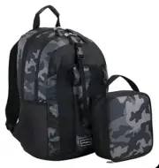 Fuel Deluxe Lunch Combo Backpack For Kids, Black and Gray Camo
