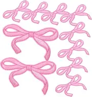 Uonlytech 10Pcs Cute Bow Iron Patches Embroidered Appliques for DIY Clothing Pink Bowknot Patches for Jackets Jeans Hats Easy to Apply Personalize Your Accessories