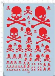 Detail 1/72 1/60 1/144 Bone Skull Marcross Markings Model Water Slide Decal Red