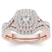 10k Rose Gold Round Cut 0.9Ct Diamond Bridal Set Ring Size 7 Clarity I2
