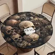 Round Fitted Tablecloth Waterproof Table Cloth with Elastic Edge Design Some Skull Shapes Table Covers Vinyl Tablecloths for Picnic Wipeable Table Cloth for Indoor Outdoor