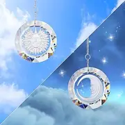 45mm Crystal Suncatcher Round Pendant Rainbow Maker for Home Car Decor (Moon and Sun)