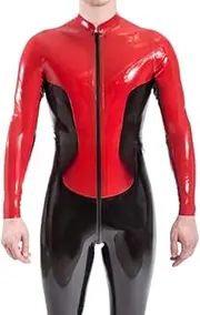 [DAIJES] Sexy Latex Catsuit with Front to Back Crotch Zipper Long Sleeves Trims Rubber Bodysuit Overall Zentai Body Suit LTY-0262