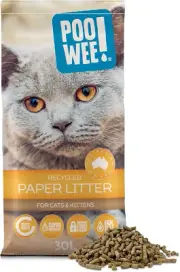 POOWEE! Recycled Paper Litter Cat & Kitten, 30LT, 100% Recycled, Ink Free Pap...