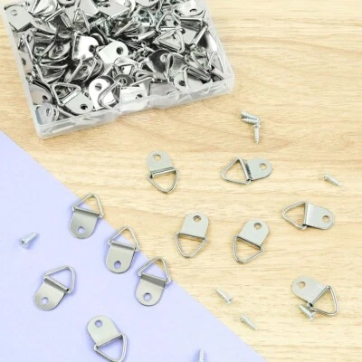 100 Pack Steel Picture Hangers W/ 100pcs 8mm Screws Small Triangle Ring Silver