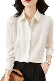 [Generic] Women's Long Sleeve Turn Down Collar Shirt White Chiffon Shirt Fashion Office Ladies Work Blouse