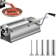 VEVOR Manual Sausage Stuffer, 5 L / 11 LBS Horizontal Sausage Machine, Dual-Speed Meat Stuffer, Made of Food-Grade 304 Stainless Steel, Includes 5 Stu