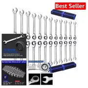 Chrome Vanadium Heavy-Duty 24-Piece Ratchet Wrench Set with Mirror Finish