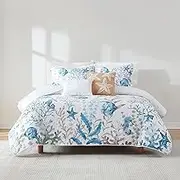 Lush Decor Oceana Watercolor Sea Life Quilt 5 Piece Set Full/Queen Blue - Coastal Bedding Set - White Quilt with Throw Pillows - Beach Decor