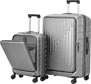 [Kaleenie] 2 Pieces 20/29 Luggage Sets, 20 Inch Cabin Luggage with Front Pocket & 29 Inch Side Opening Suitcase, Ligthweight ABS+PC Hardshell, Gray