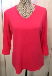 Pure Amici Blouse Womens Pink Button V Neck Long Sleeve T-Shirt Bamboo NWT L