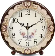 JUSTUP Vintage Wooden Table Clock, Retro Non-Ticking European Style Purple