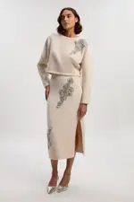 Tall Wool Blend Embellished Cosy Pencil Midi Skirt