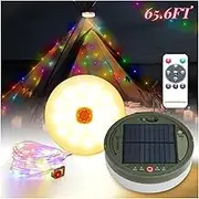 Solar Power Camping Lights String,Outdoor String Lights with 8 Modes Adjustable,IP44 Portable Camping Lantern Emergency Light for Hiking,Tent,Yard (20 Meters Solar Power Coloured Lights)