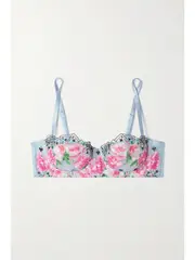 [FLEUR DU MAL] FLEUR DU MAL - Card Embroidered Tulle Underwired Soft-cup Bra - Sky blue - 34C 34 C Blue
