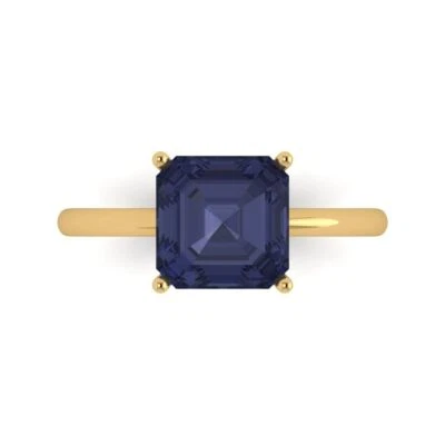 2.5 ct Asscher Cut Sapphire Gemstone Soliaire Engagement Ring, Yellow Gold