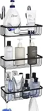 Duwee Over the Door Shower Caddy, Aluminum Hanging Shower Rack, Rustproof Shampoo Holder with Hooks, 3-Tier Bathroom Shelf with Suction Cups