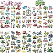 100 Pieces Kids glitter Temporary Tattoos Trucks and Cars airplane Waterproof Temporary Tattoos Fake Tattoo Stickers Transportation Vehicle Tattoo Stickers for Boys Party Favors Supplies Costume Accessory (vehicle)
